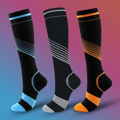 Nylon Medical Sports Compression Stocking Ribbon Comfortable Men Women Stretch Running Color Striped Long Sock 3 Pairs