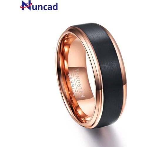 NUNCAD Tungsten Carbide Wedding Ring 8mm Men Women Comfort Fit Rose Gold & Black Brushed Finish Step Bevel Edge New Hot Sell