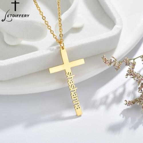 Letdiffery New Fashion Jesus Cross Pendants Custom Name Necklace For Women Men Stainless Steel Party Jewelry Birthday Gifts
