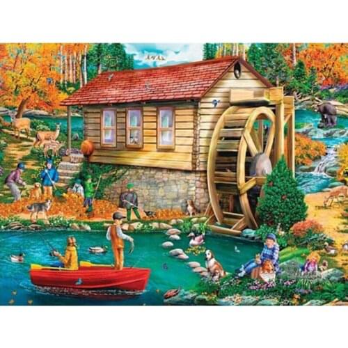 Full Square/Round Diamond Embroidery 5D Diamond Painting Waterwheel Kids Cross Stitch Diamond Mosaic Needlework Garden House
