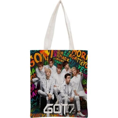 Custom GOT7 Tote Bag Reusable Handbag Women Shoulder Foldable Cotton Canvas Shopping Bags