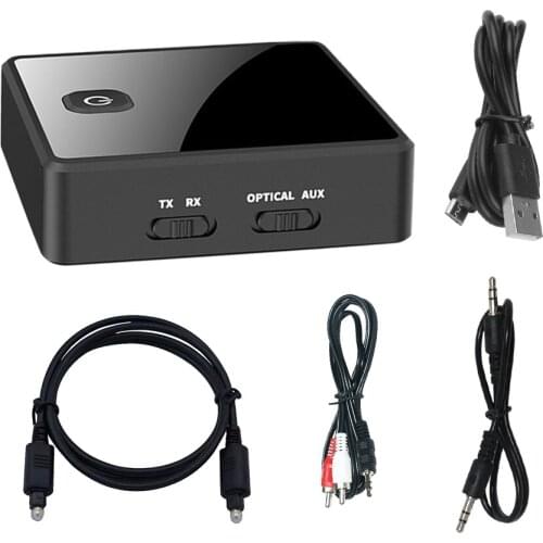 Muslady BT 5.0Transmitter Receiver 2 in 1 Wireless Audio Adapter 3.5mm RCA Optical AUX with LED Indicator 10M Transmission Range