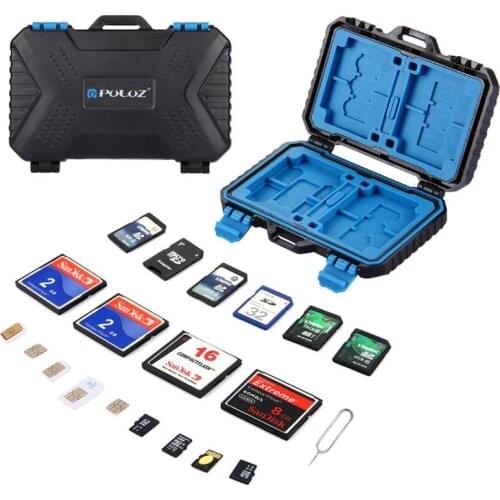 Puluz 27 In 1 Memory/Sd Card Case Storage Box Voor 1Standaard Sim + 2Micro-SIM + 2Nano-SIM + 4CF+ 8SD + 9TF + 1Card PIN Silver