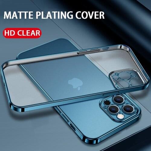 Luxury Plating Phone Case For iPhone 13 12 11 Pro Max XR X XS Max 7 8 Plus 12 Mini Camera Lens Protection Soft TPU Matte Cover