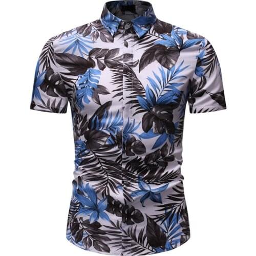 Pop Summer Mens Hawaiian Leaf Print Shirt Man Casual Clothes Boho Beach Shirts Male