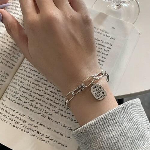 S925 Silver Bracelet for Women Retro English Letter Lettering Bracelet Fashion Minimalist Style Jewelry Accessories