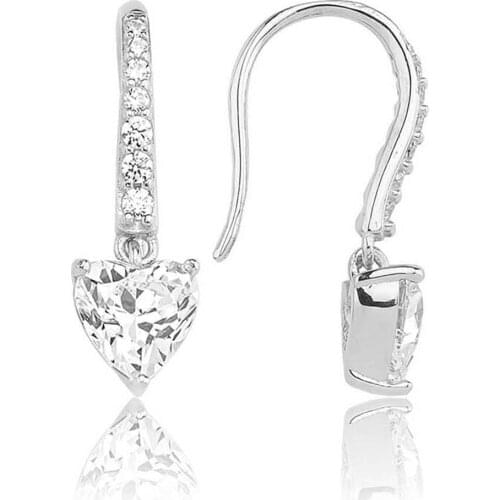 Valori Jewels 1.50 Carat, Zirconia White Heart Gemstone, Rhodium Plated, Sterling Silver Fish Hook Dangle Earrings