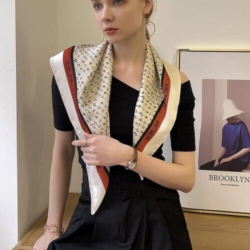 Silk Scarf Female 2021 New Silk Like Satin Printed Decorative Scarf White Collar Stewardess Occupation 70cm Small Square Scarf