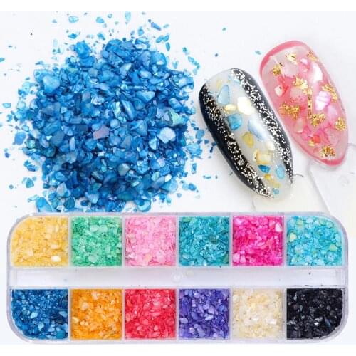 Mixed 12 Color 3D Holo Glitter Nail Art Flakes Irregular Sequin Broken Marble Shell Design Manicure Nail Paillettes Pigment SABX