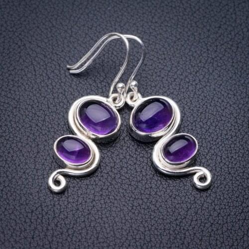 StarGems Natural Amethyst Handmade 925 Sterling Silver Earrings 1.5" E1169