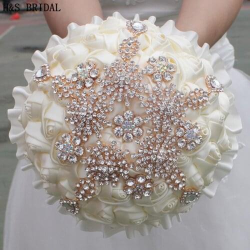 H&S BRIDAL Rose Bridal Bouquets Crytals Wedding Bouquet wedding accessories Artificial Wedding Bouquets buque de noiva 2020