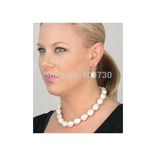 Jewelry 00833 AAA+ 12x15mm white color shell pearl baroque earring & necklace luxurious set