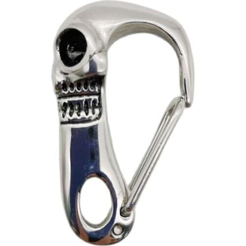 Punk Skull head keychain claps Vintage silver color stainless steel biker skull key holder hook clip key chains BLKC0003