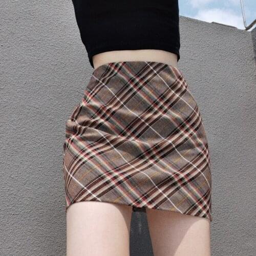 TVVOVVIN for Women Versatile High Waist 2021 New Wind Show Thin Bag Hip Fashion Zipper Plaid A-line Skirt for Women WA9
