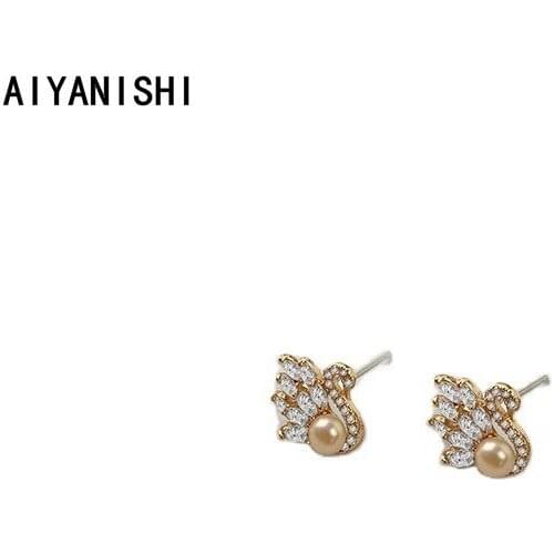 AIYANISHI 18K Gold Filled Natural Freshwater Swan Pearl Earrings Women Engagement Party Earrings Fashion Lover Jewelry Gifts