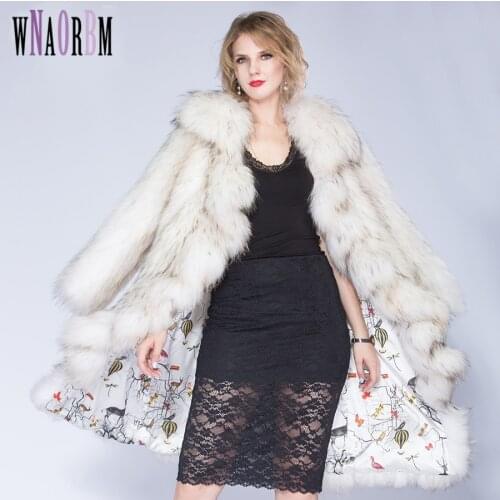 2021 Winter 100 cm Women Female Knitted Raccoon dog Coats Jacket Casual Thick Warm Europe Fashion Slim Overcoat Clothing
