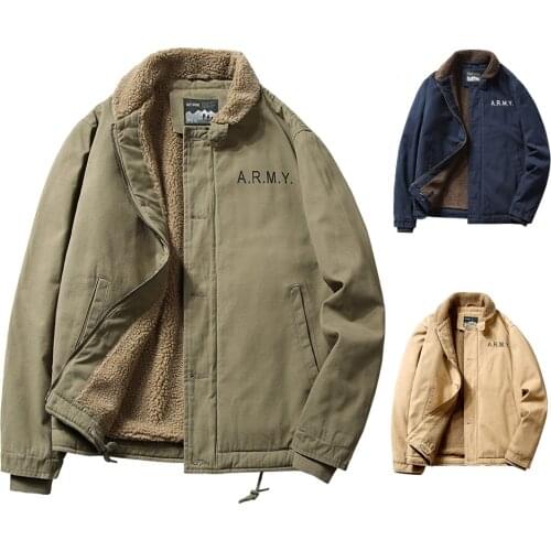Winter Mens Cashmere Thickened Lapel Military Work Clothes Coat Outdoors Climbing Trekking Hiking Combat Lambskin Cotton Jacket