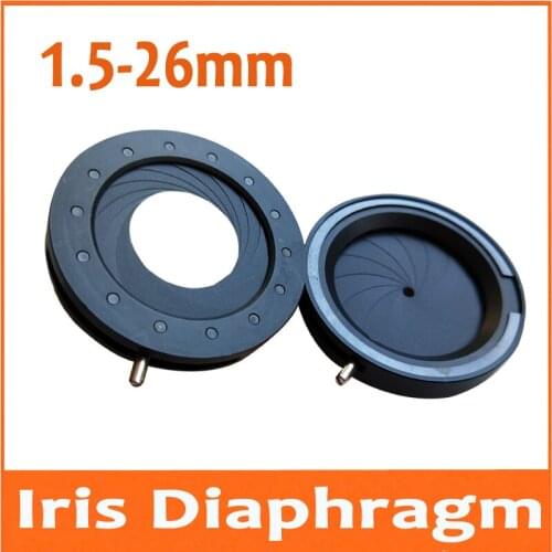 1.5-26MM Zoom Optical Iris Diaphragm Aperture Condenser Light Regulator with 14 Blades for Digital Camera Microscope Adapter