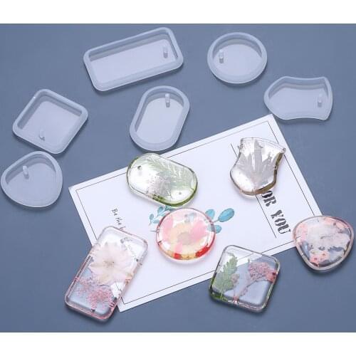 1/6/10pcs DIY Keychain Pendant Silicone Mold Set Crystal Epoxy Resin Mold Round Rectangle Pendants Jewelry Making Casting Mould
