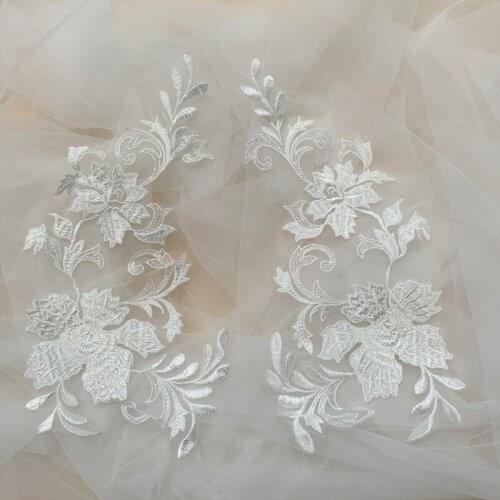 Plain Embroidery Flower Ivory White 10PCS 5Pairs Lace Patches DIY Wedding Dress Veil Sewing Applique V2563