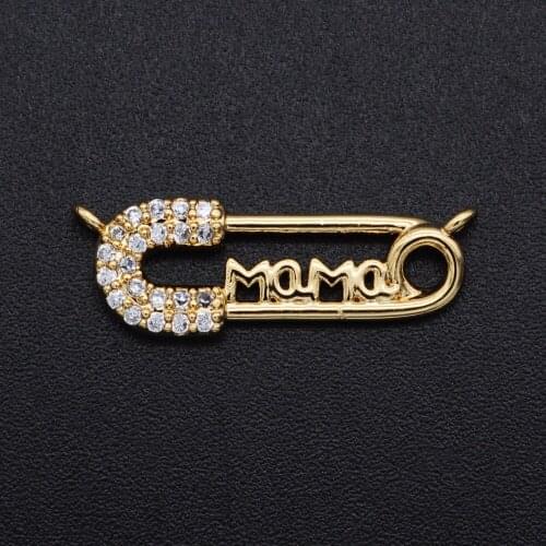 22x8mm CZ Zircon DIY Jewelry Mama Safety Pin Charm Connectors Wholesale Custom Orders Welcome Factory Sale Jewellery Connector