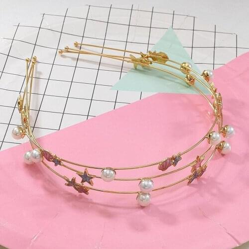 3 pcs/set Korean Style Fashion Starfish Shell Headband for girlfriend Gold metal pearl bride Hairband wedding Jewelry Accessori