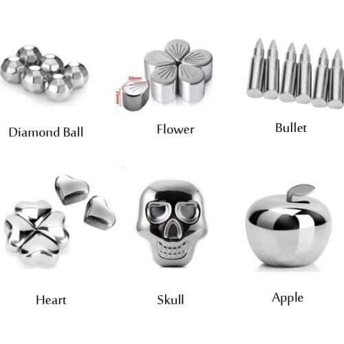 4pcs Creative Stainless Steel Whiskey Stones Various Red Wine Ice Coolers Rocks Chillers with Storage Bag Barware Bar Tools