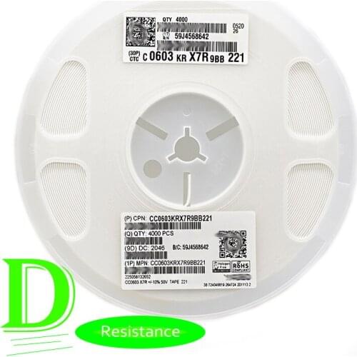 4000pcs SMD Ceramic capacitor 0603 220PF 221K 10% 50V CC0603KRX7R9BB221
