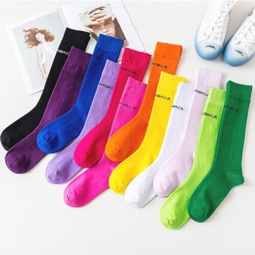 Anewmorn 3 Pairs Japanese Korea Colorful Street Calf Socks Women Solid Colors High Socks Loose Double Needles Girl Stockings