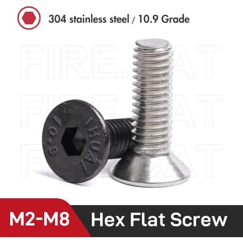 Hex Socket Flat Head Countersunk Cap Screws Bolt M2 M2.5 M3 M4 M5 M6 M8 Stainless Steel Grade 10.9 Bolts Allen Hex Drive Screw