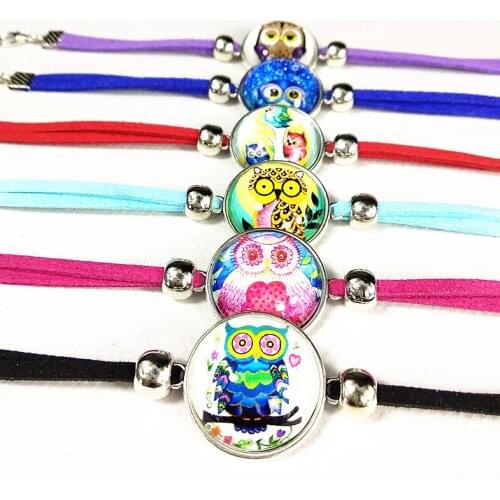 24pc (Mixed models) colorful Owl Cartoon red rose blue Silver Bracelets for Kids Girls Charm bracelet hand chain Jewelry