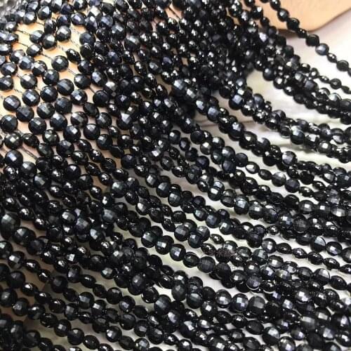 AAA LOOSE BEADS black Spinel coin faceted 3*4mm Wholesale for DIY jewelry necklace 36cm
