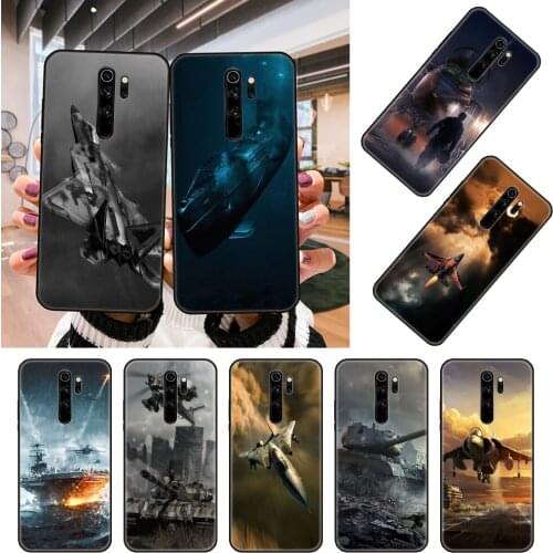 Phone Case For Xiaomi Redmi Note 8 8T 7 7A 9 9A 9S 8A 4 5 6 Pro Black Cover Shell Silicone Funda Fighter Planes Tank Submarine