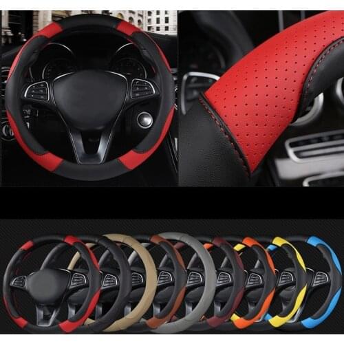 DERMAY Sport Style Contrast Color Non-slip Sweat Good Breathable PU Leatherette 15 Inch Car Steering Wheel Cover Free Shipping