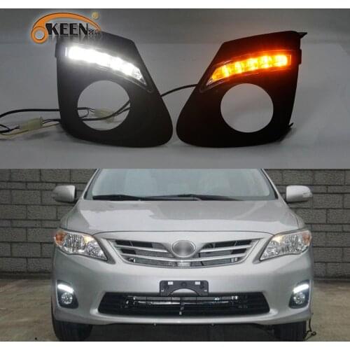 OKEEN Car LED Daytime Running Light For Toyota Corolla Altis 2011 2012 2013 Day Light White Turn Signal Light Yellow Fog Lamp