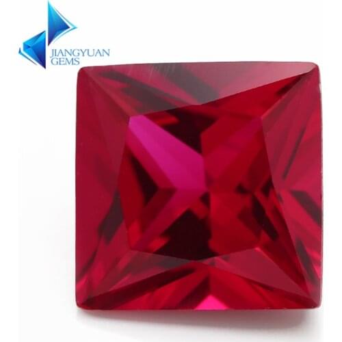 Factory Price Size 2x2~12x12mm Square Cut 5# Red Stone Princess Cut Synthetic Corundum Gems stone For jewelry