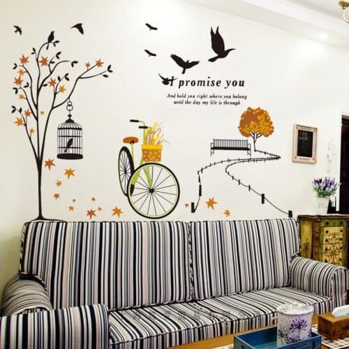 Autumn memories fallen leaves Flying bird wall sticker Vinyl DIY art wall decals For Living room background wall decor sticker