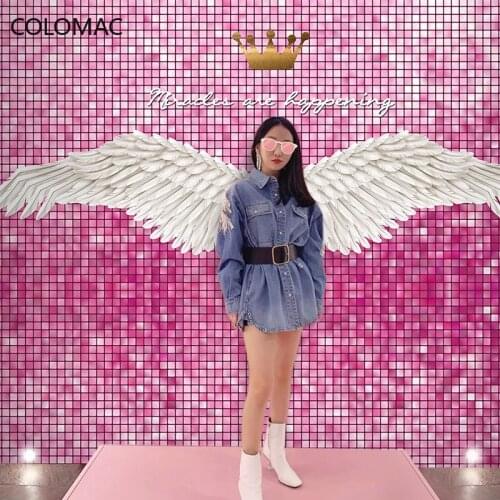 Colomac Custom Pink Wings Sequins Plaid Wallpaper KOL Photo Background Mural Modern Home Decoration Living Room Drop Shopping