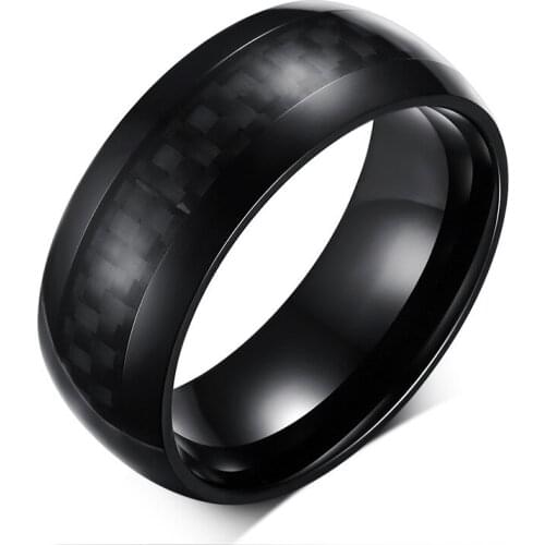 EAMIOR Classic Wide Engagement Ring Multi-block Black 316 L Stainless Steel Carbon Fiber Polished Band Jewelry Wedding Souvenir