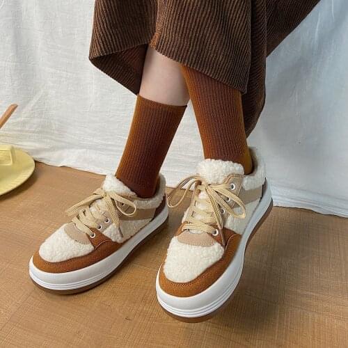 2020 Women Casual Sneakers Winter Sneakers Plush Fur Keep Warm Women Shoes Lace Up Female Shoes Comrfortable Shoes Women