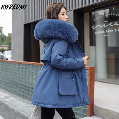 SWREDMI Wool Liner Warm Coat Winter Women Jackets Snow Wear Slim Fashion Thick Warm Parka Ladies Big Pockets Padded Clothing
