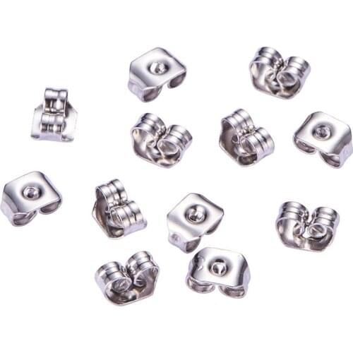 Pandahall 100pcs Stainless Steel Square Earring Back Nut Earnut Clasp Stopper Butterfly Clutches Jewelry Earring Making Findings