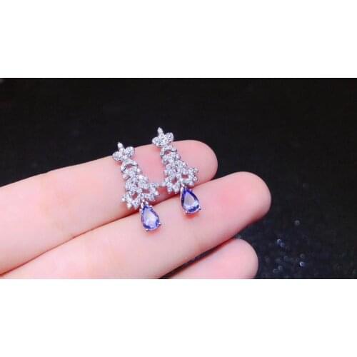 Best Gift Natural and Real Tanzanite Earrings 925 Sterling Silver Premium Charm Jewelry Beauty Wedding Party Earrings
