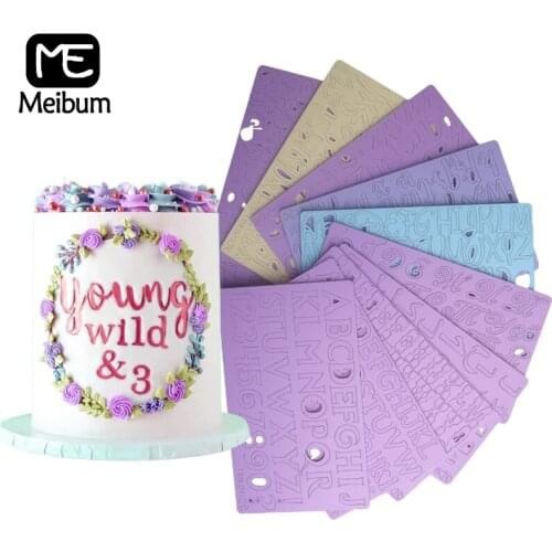 Meibum Acrylic Letter Cake Mold Brushes Set DIY Stamp Embossed Tools Fondant Decoration Cookie Cupcake Alphabet Cutter Mould