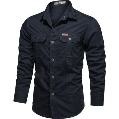 Mens Long Sleeve Cargo Shirt Button Down Military Style Tactical Shirts Casual Retro Top