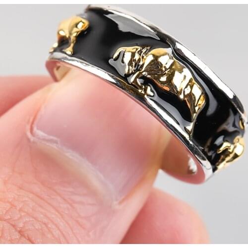 Punk Rings for Men Fashion Black Enamel Gold Bull Bullfighting Finger Ring Personality Design Gothic Party Jewelry Accessories