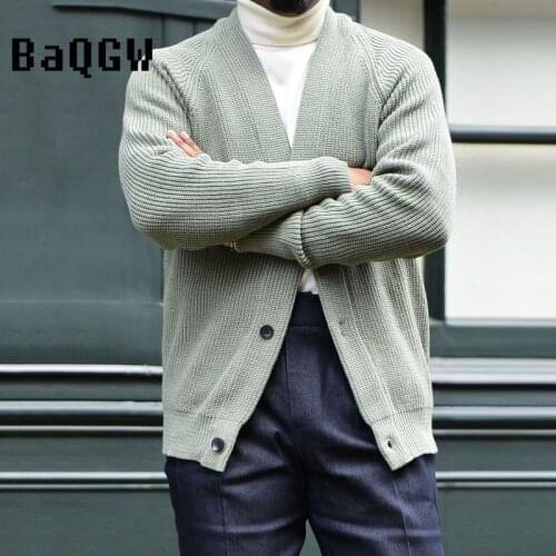2021 Autumn Winter Mens Knitted Cardigan Korean Style Solid Color Long Sleeve Button V-Neck Business Casual Office Male Sweater
