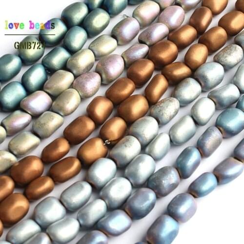 5-9mm Natural Matte Smooth Gold Blue Hematite Stone Irregular Beads for Jewelry Making DIY Bracelet 15'' Strand