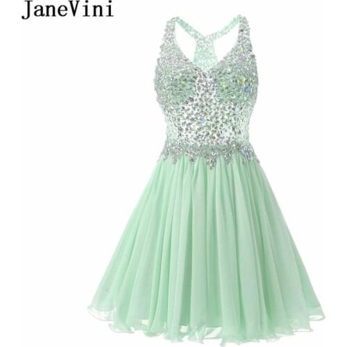 JaneVini Pink Black Charming Short Homecoming Dresses for Teens Mint Green Crystal Rhinestone Chiffon Formal Prom Gown Plus Size