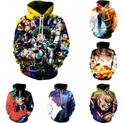 Anime my hero academy Cosplay clothing 3D casual Hooded Sweatshirt mens and womens street dress Pullover